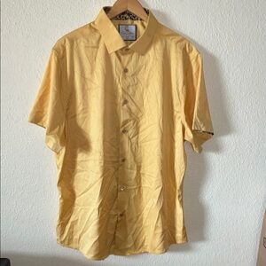 Men's Gold Short Sleeve Button Down Shirt with Accent Fabric